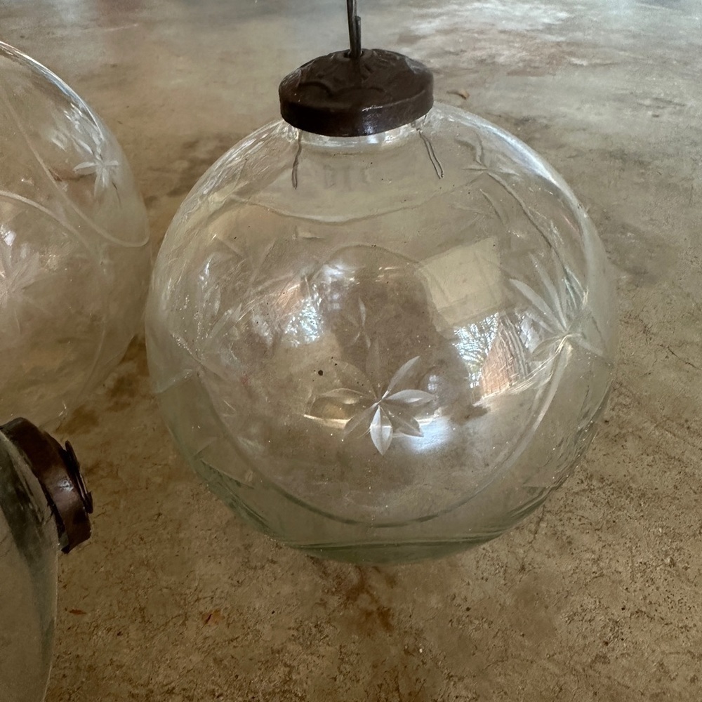 Set of two cut lead Crystal Christmas ornaments with metal toppers